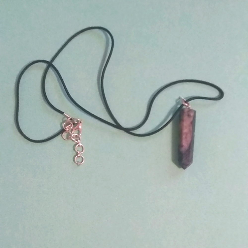 Black onyx pendant with black leather type chain